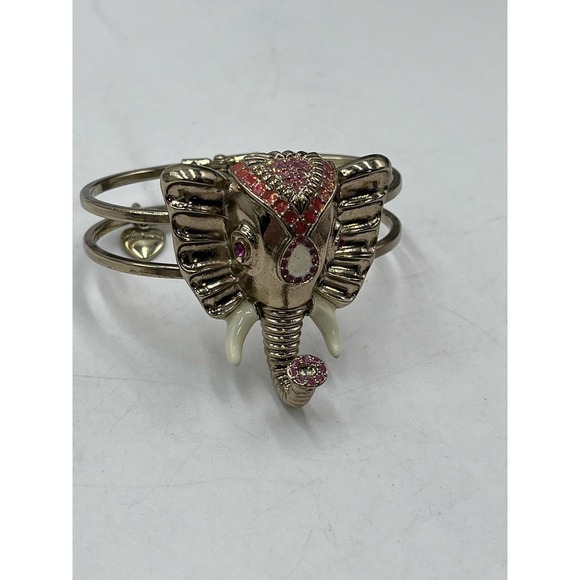 Betsey Johnson Pink Crystals Trunk Up Good Luck Elephant Bangle Hinged  Bracelet - Picture 12 of 13